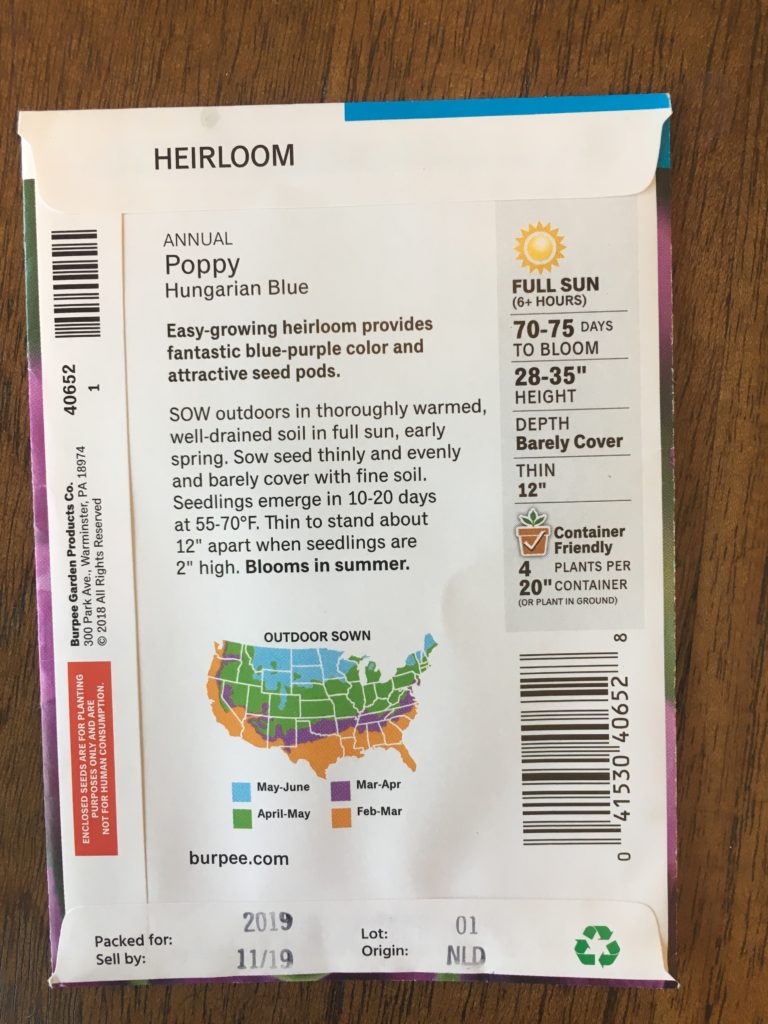 Show information on the back of the seed packet.
